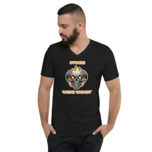 Kurzärmeliges Unisex-T-Shirt mit V-Ausschnitt - STRESS MICH NICHT