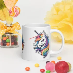 Weiße, glänzende Tasse - Strahlendes Einhorn Aurora