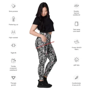 V-Bund-Leggings mit Taschen - Día de los Muertos