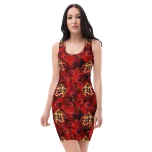 Red Fire Skull with Roses - Bodycon-Kleid