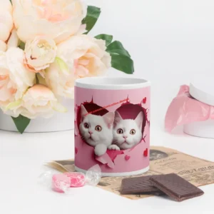 Peekaboo Hearts – Weiße Glänzende Tasse